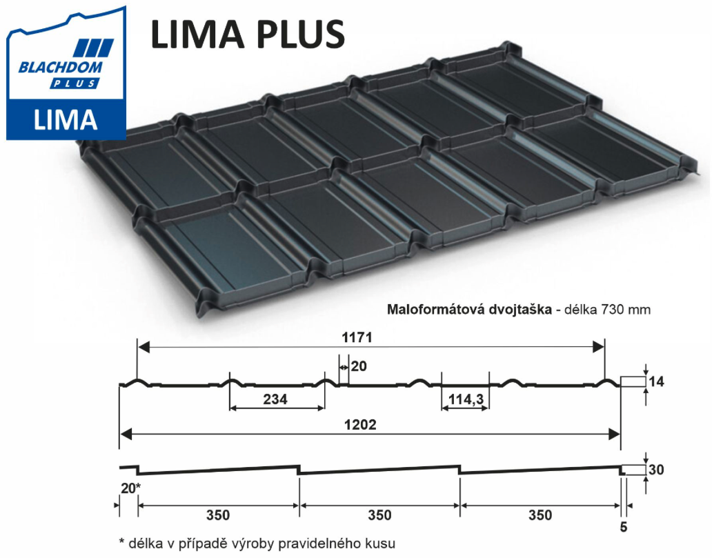 BLACHDOM LIMA PLUS maloformát - 0,50mm, PU HDX Lesk: RAL 9005 BLACHDOM PLUS