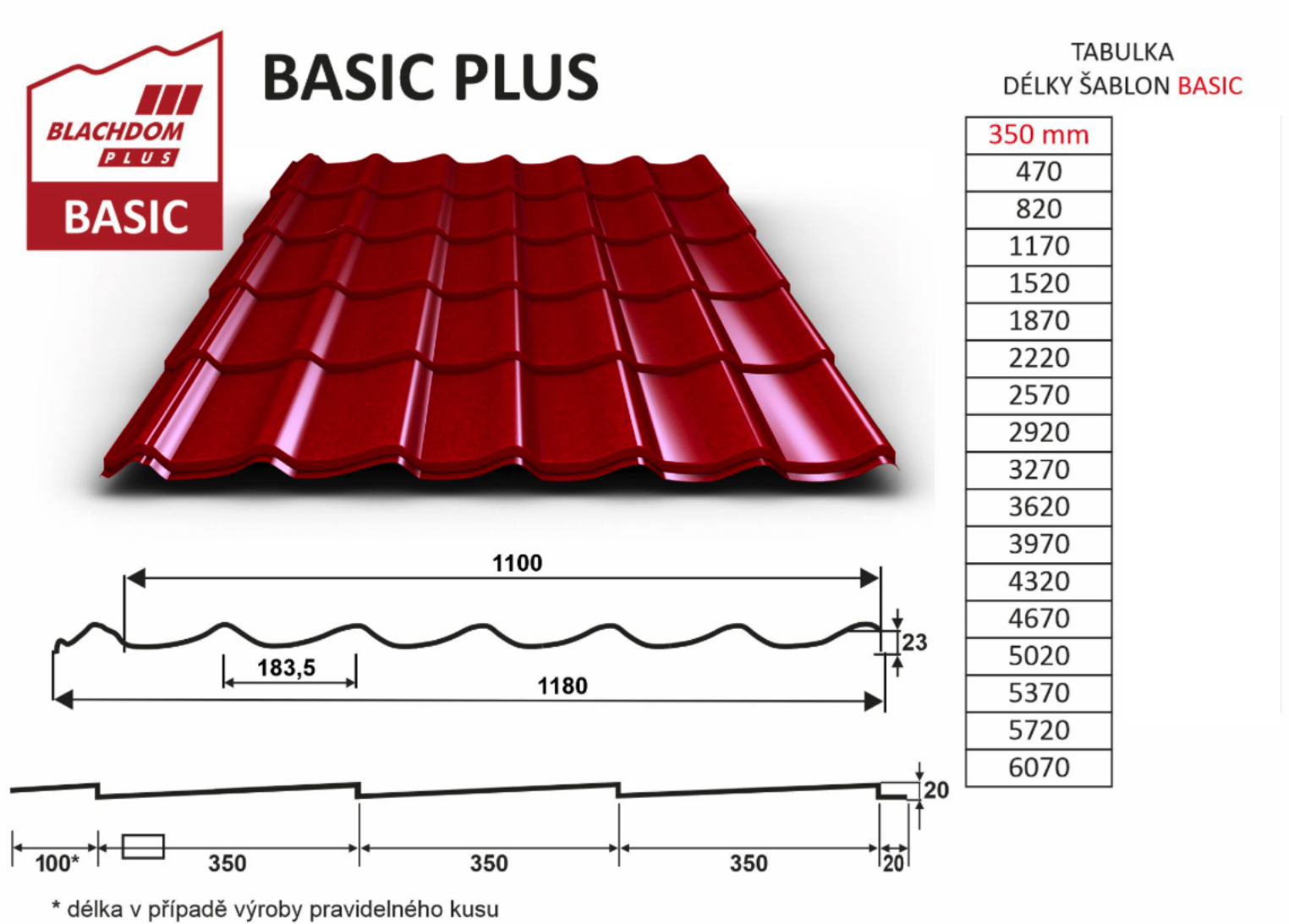 BLACHDOM BASIC tašková tabule - 0,50mm, PE Lesk: RAL 3000 BLACHDOM PLUS